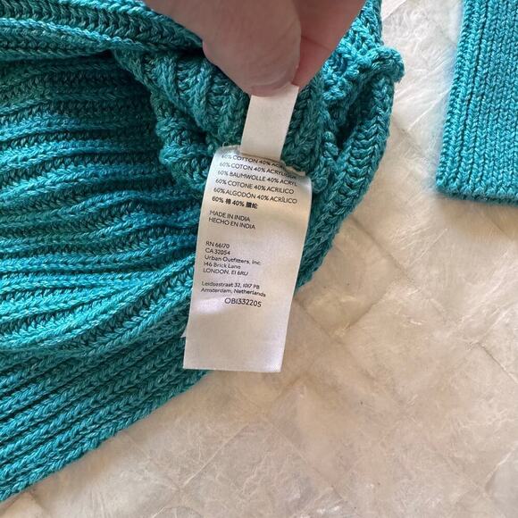 Free People Marlie sweater oversized sz Large L teal turquoise blue ribbed knit - Picture 5 of 8
